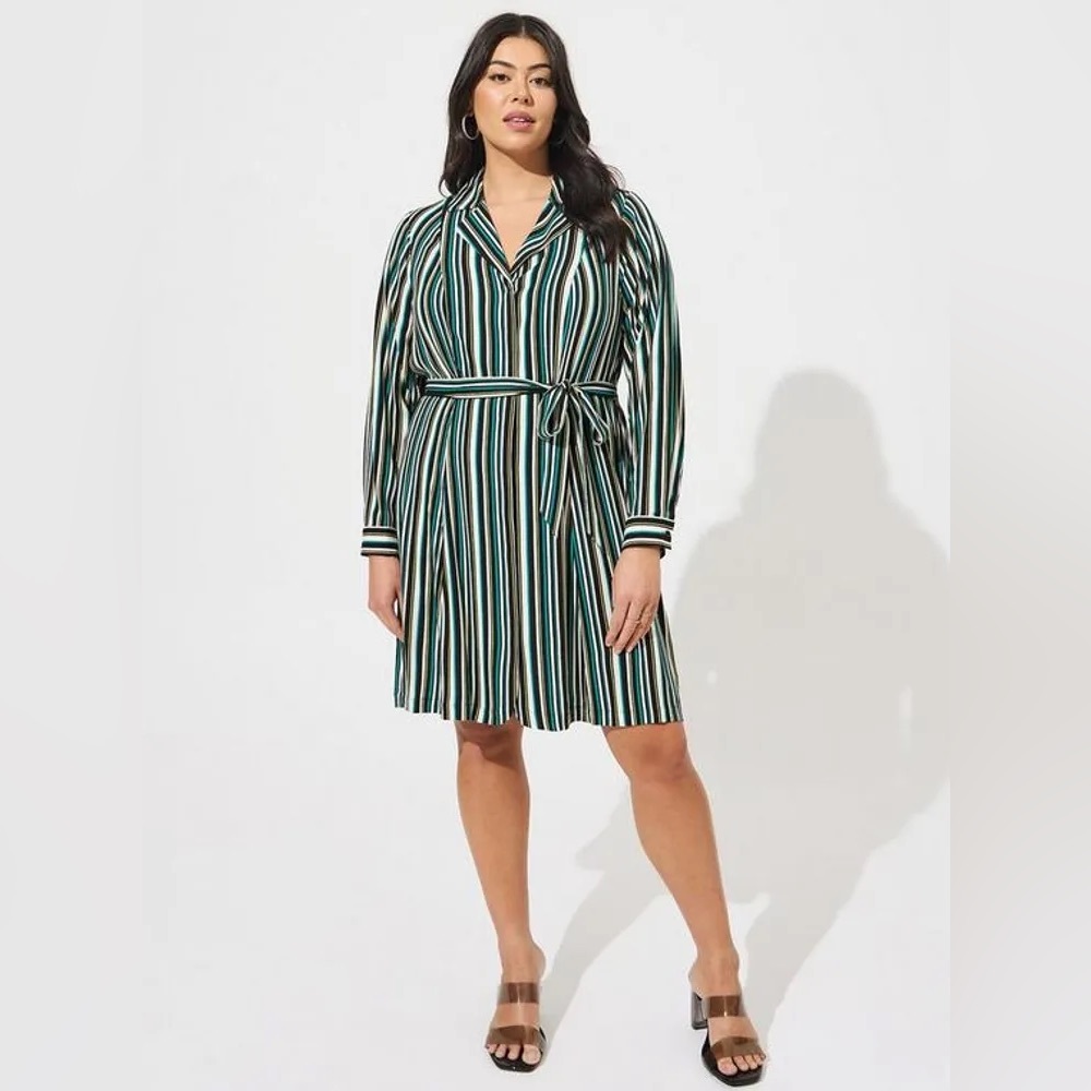 Torrid Mini Rayon Slub Wrap Front Dress/Green Stripe/1X